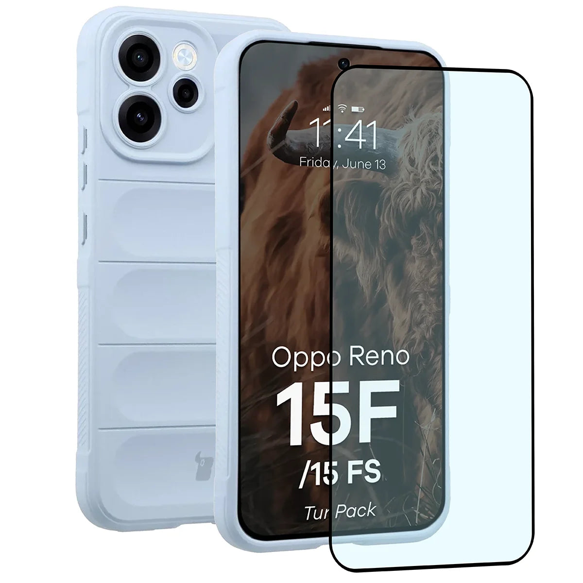 Robuste Handyhülle + gehärtetem Glas für Oppo Reno 15 F / FS, Bizon Tur Pack, Hellblau
