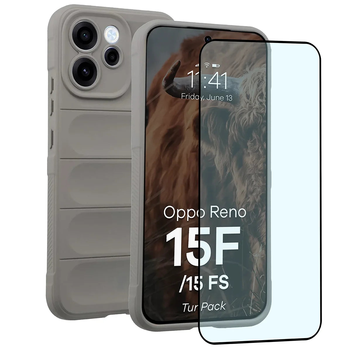 Robuste Handyhülle + gehärtetem Glas für Oppo Reno 15 F / FS, Bizon Tur Pack, Hellgrau