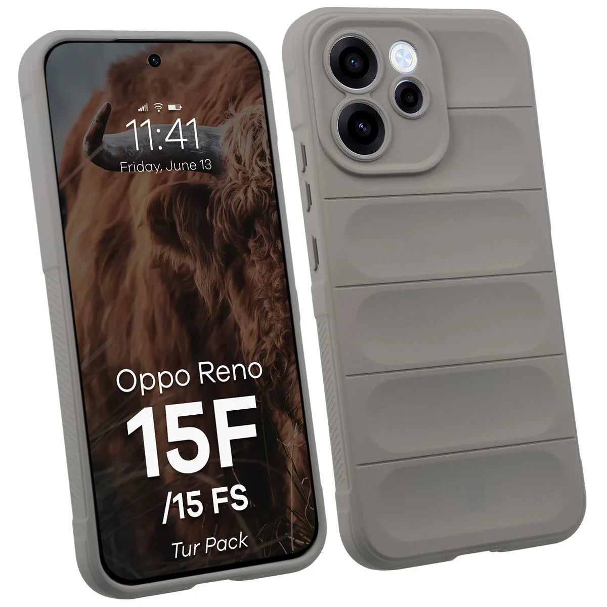 Robuste Handyhülle + gehärtetem Glas für Oppo Reno 15 F / FS, Bizon Tur Pack, Hellgrau