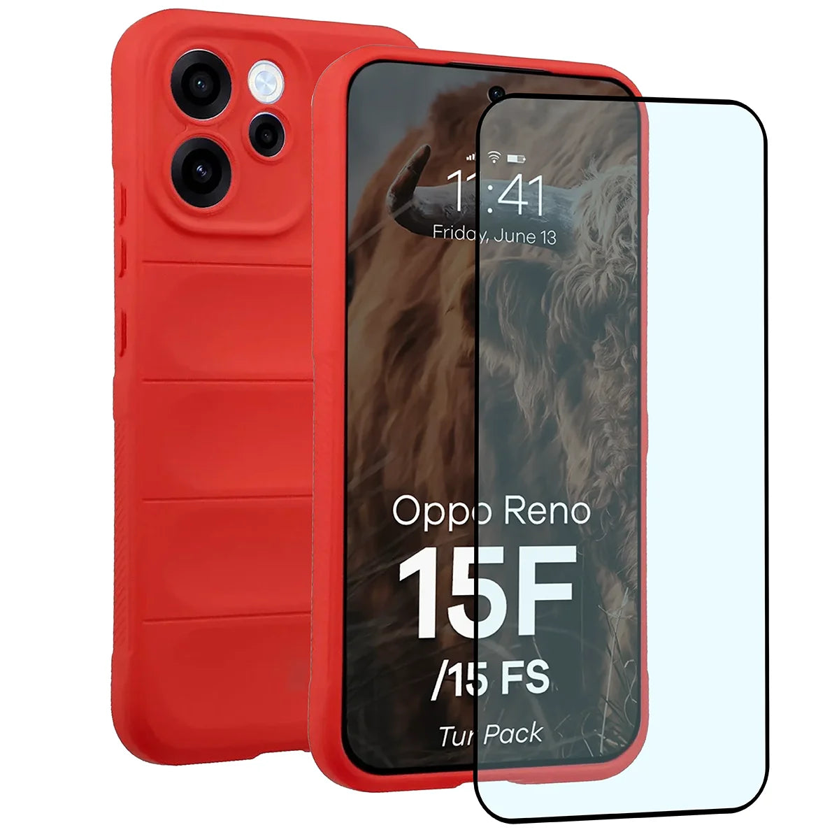 Robuste Handyhülle + gehärtetem Glas für Oppo Reno 15 F / FS, Bizon Tur Pack, Rot