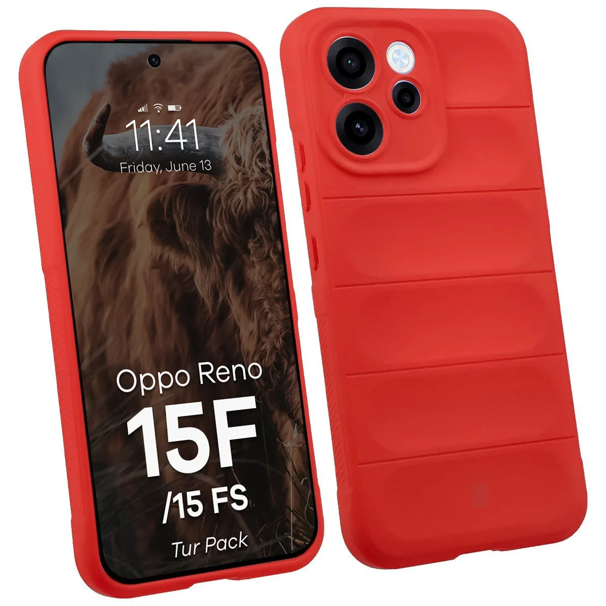 Robuste Handyhülle + gehärtetem Glas für Oppo Reno 15 F / FS, Bizon Tur Pack, Rot