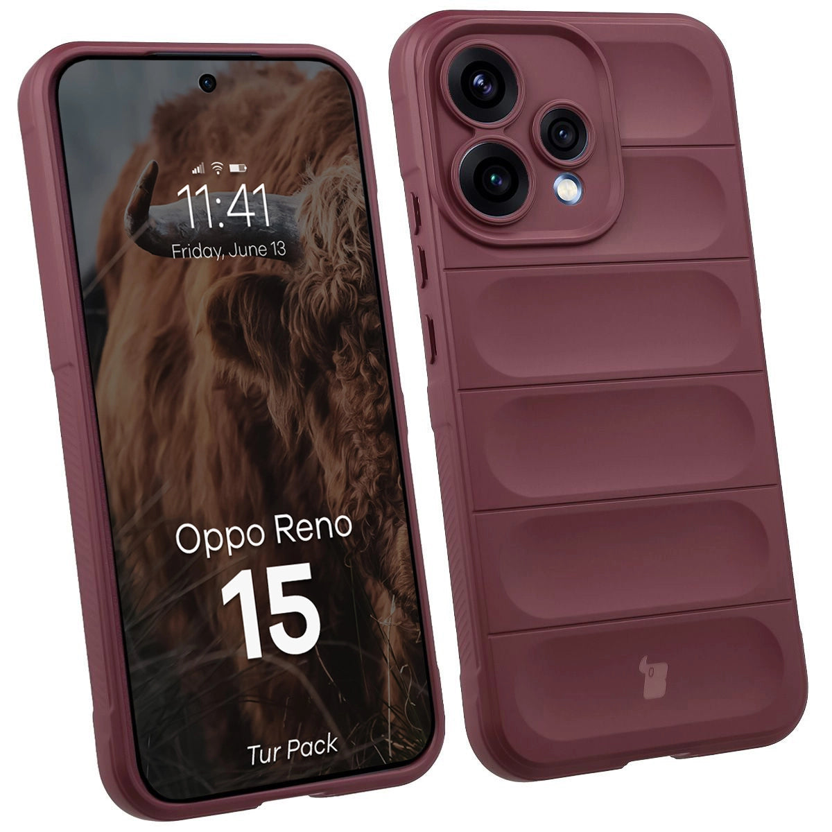 Robuste Handyhülle + gehärtetem Glas für Oppo Reno 15, Bizon Tur Pack, Burgunderrot