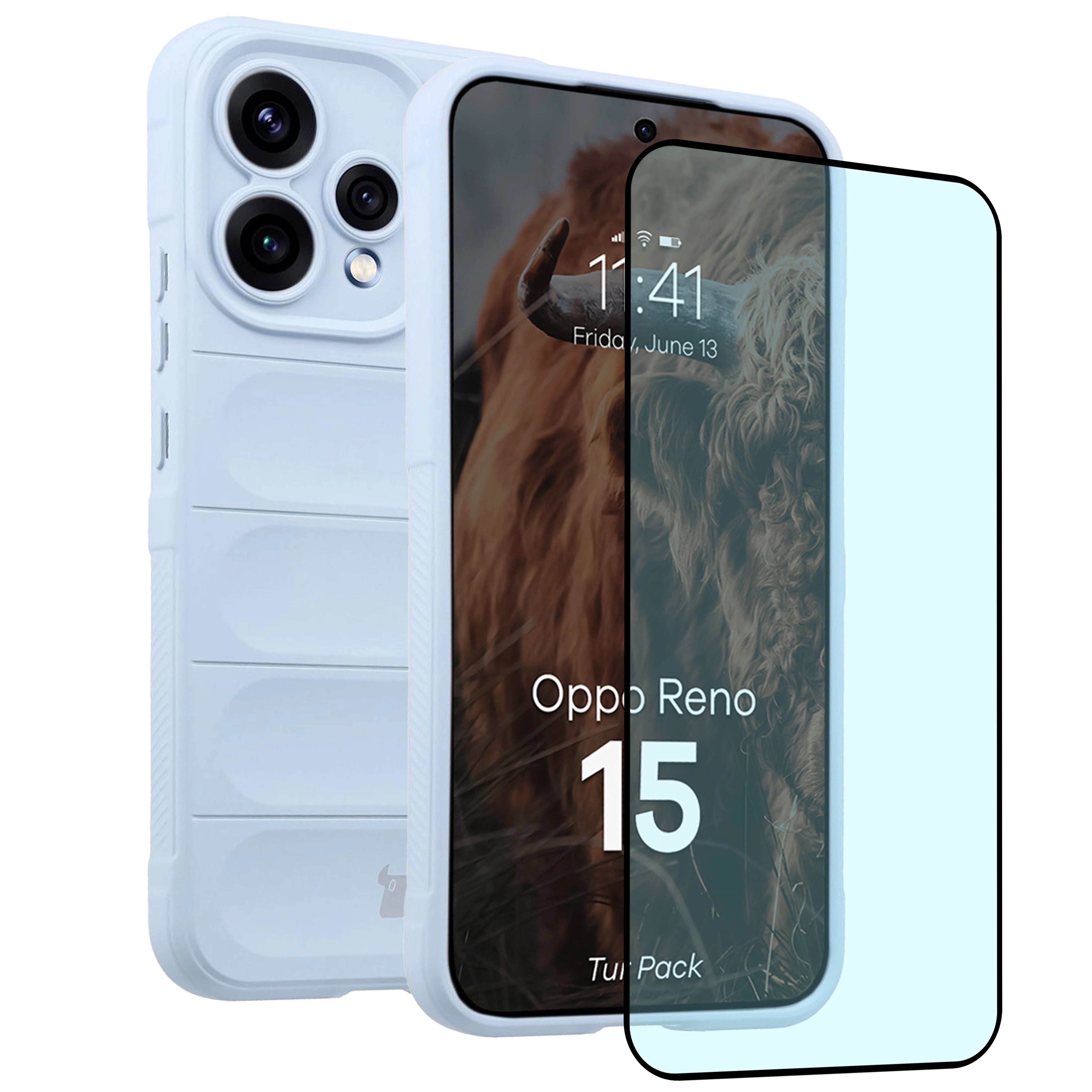 Robuste Handyhülle + gehärtetem Glas für Oppo Reno 15, Bizon Tur Pack, Hellblau