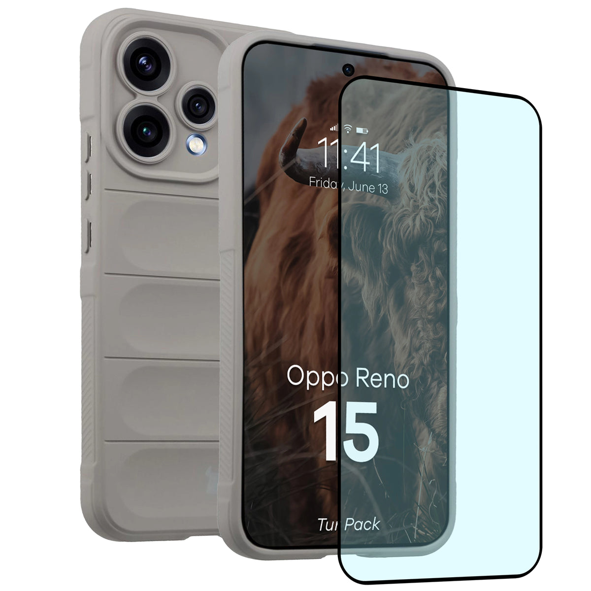 Robuste Handyhülle + gehärtetem Glas für Oppo Reno 15, Bizon Tur Pack, Hellgrau