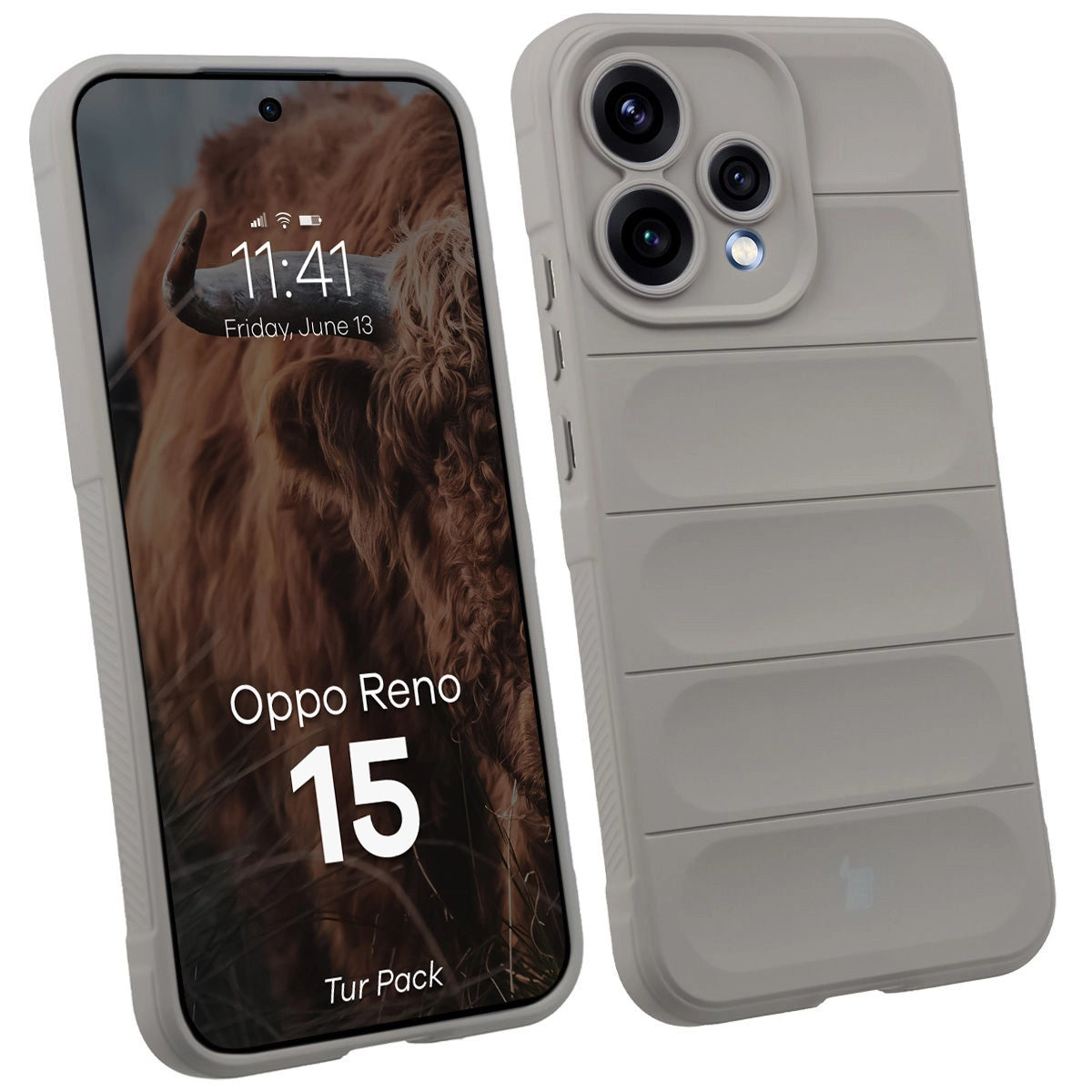 Robuste Handyhülle + gehärtetem Glas für Oppo Reno 15, Bizon Tur Pack, Hellgrau