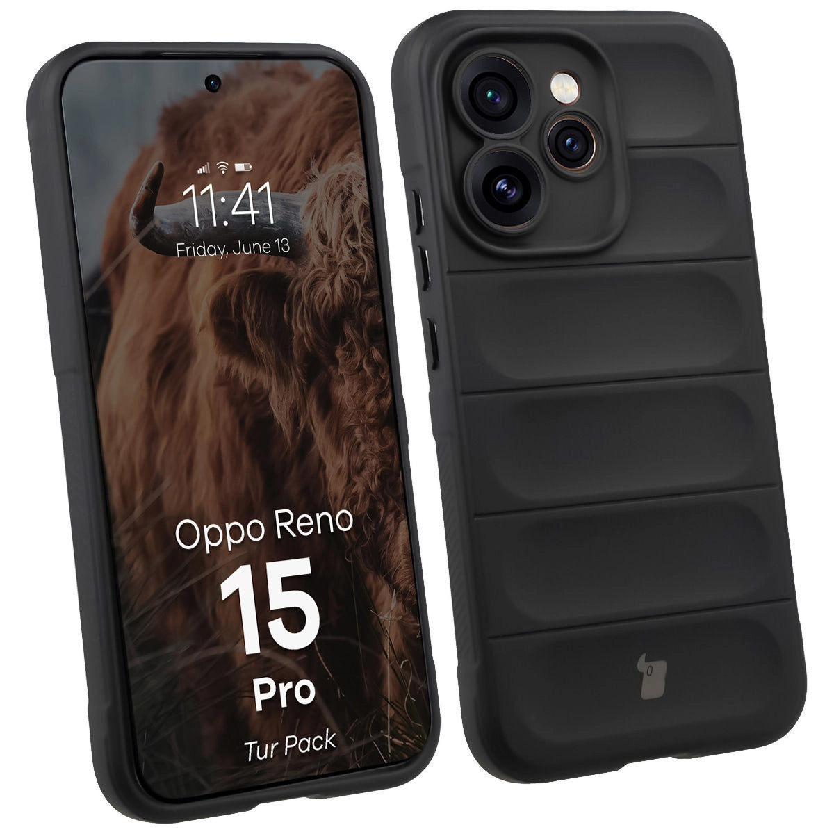 Robuste Handyhülle + gehärtetem Glas für Oppo Reno 15 Pro, Bizon Tur Pack, Schwarz