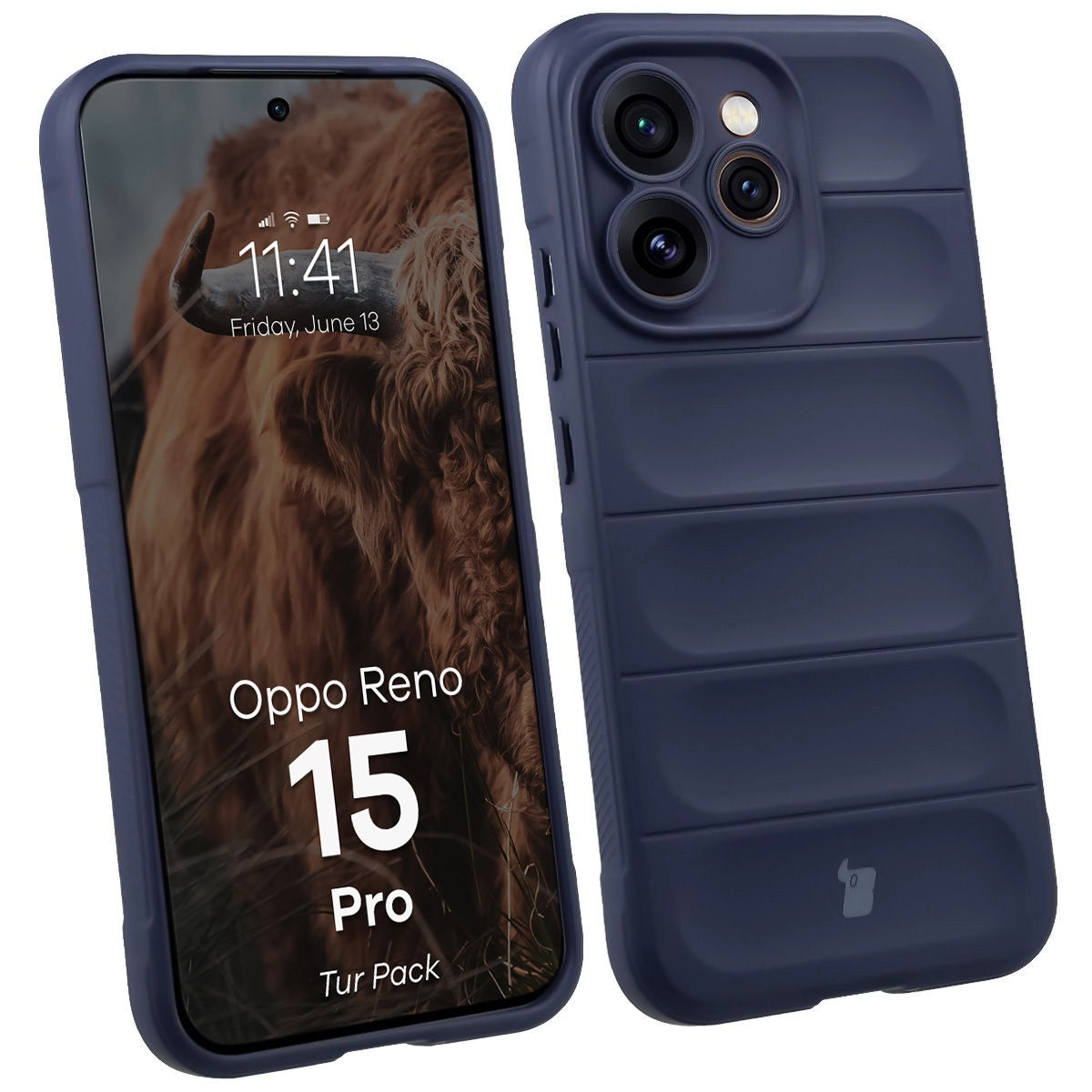Robuste Handyhülle + gehärtetem Glas für Oppo Reno 15 Pro, Bizon Tur Pack, Dunkelblau