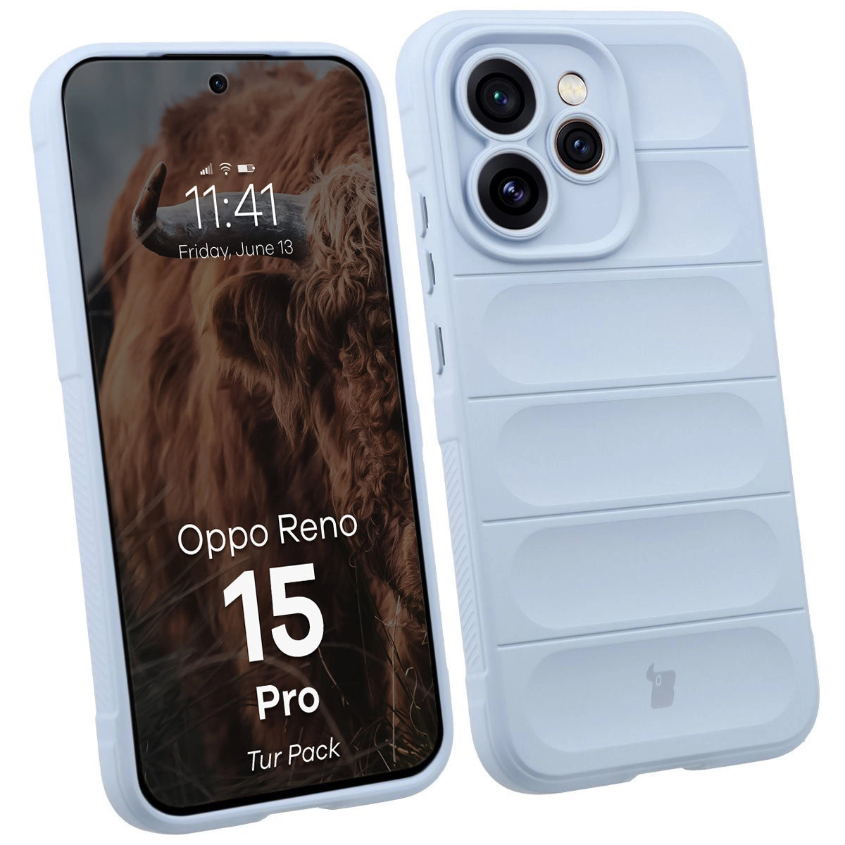 Robuste Handyhülle + gehärtetem Glas für Oppo Reno 15 Pro, Bizon Tur Pack, Hellblau