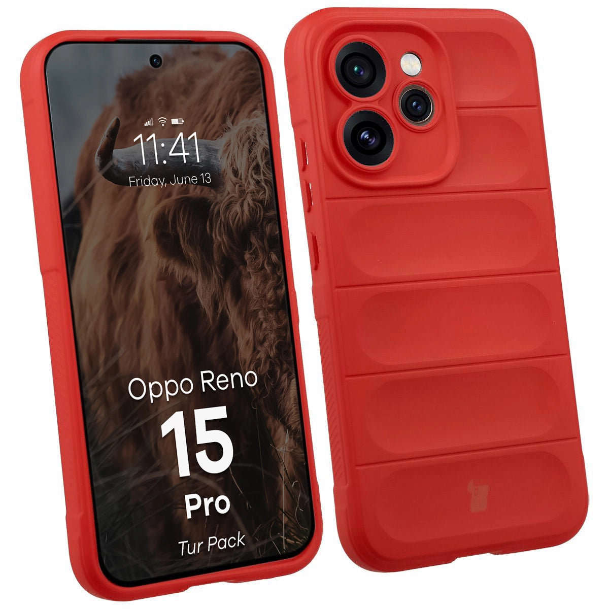 Robuste Handyhülle + gehärtetem Glas für Oppo Reno 15 Pro, Bizon Tur Pack, Rot