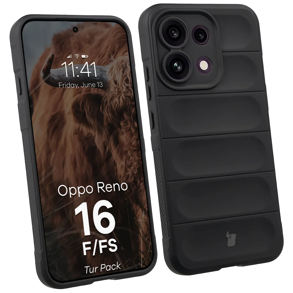 Robuste Handyhülle + gehärtetem Glas für Oppo Reno16 F / Reno16 FS, Bizon Tur Pack, Schwarz (3/10)