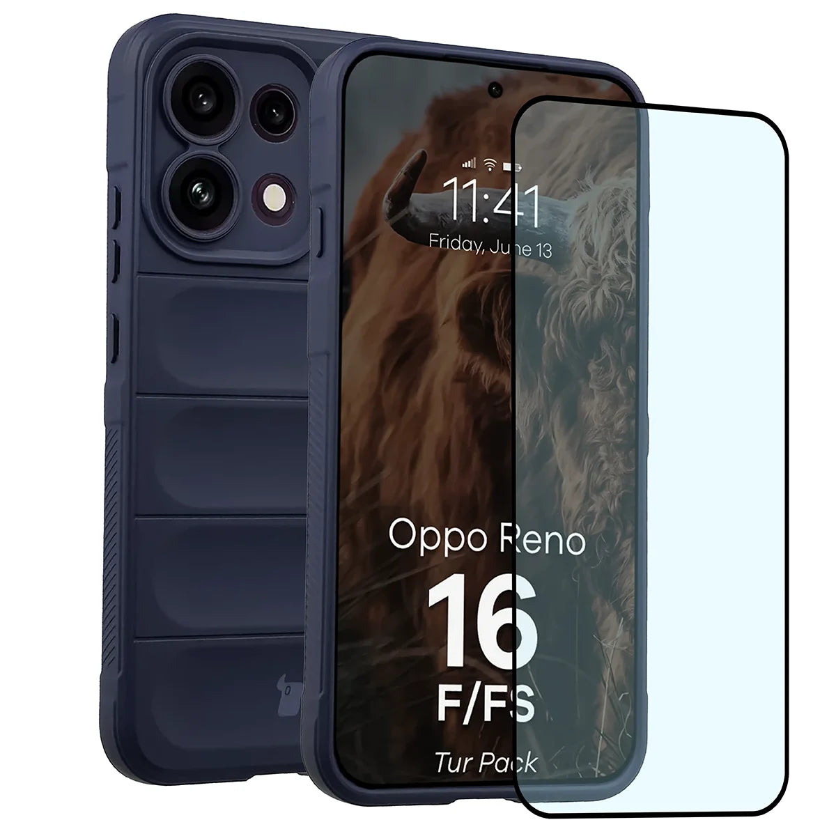 Robuste Handyhülle + gehärtetem Glas für Oppo Reno16 F / Reno16 FS, Bizon Tur Pack, Dunkelblau (1/10)