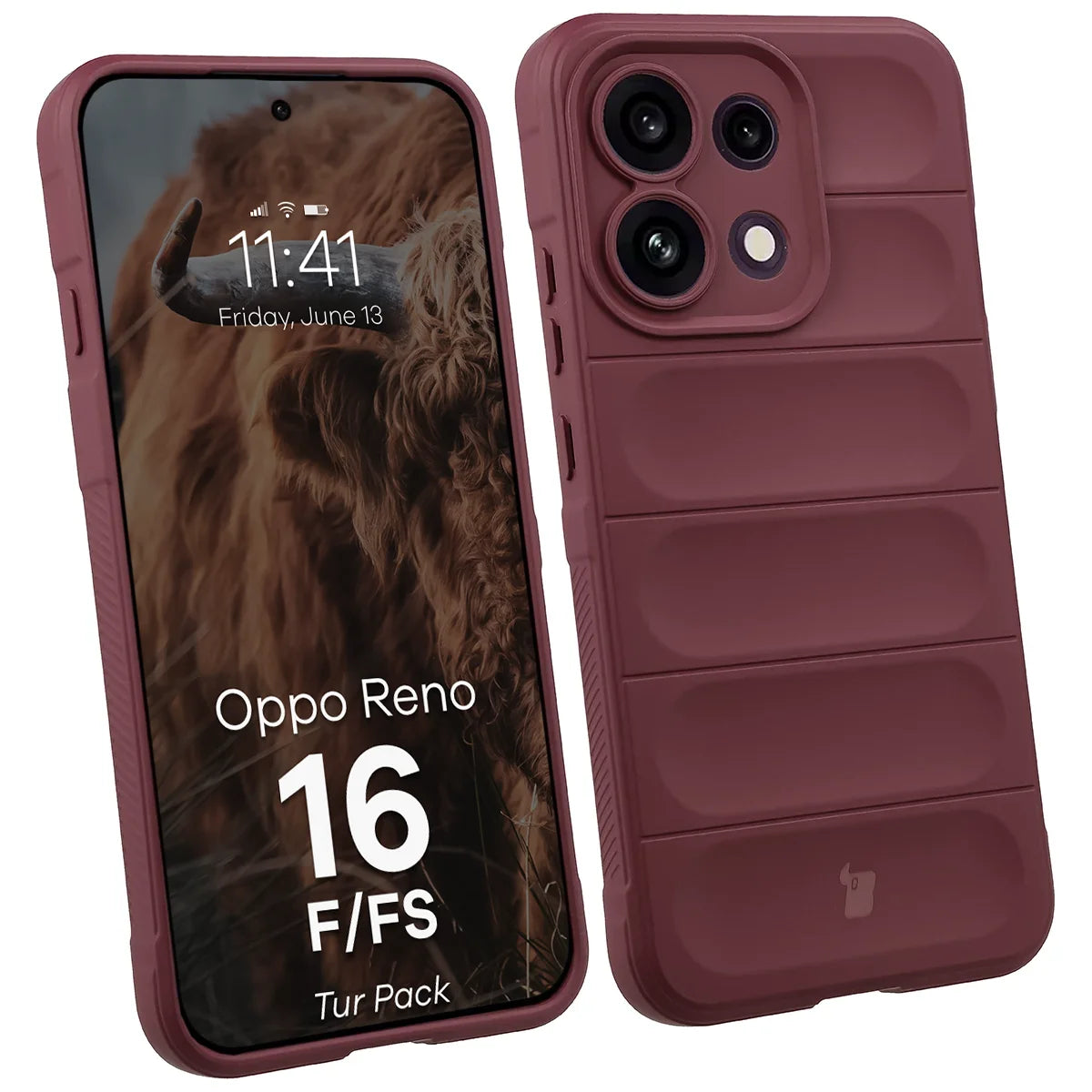 Robuste Handyhülle + gehärtetem Glas für Oppo Reno16 F / Reno16 FS, Bizon Tur Pack, Burgunderrot (3/10)