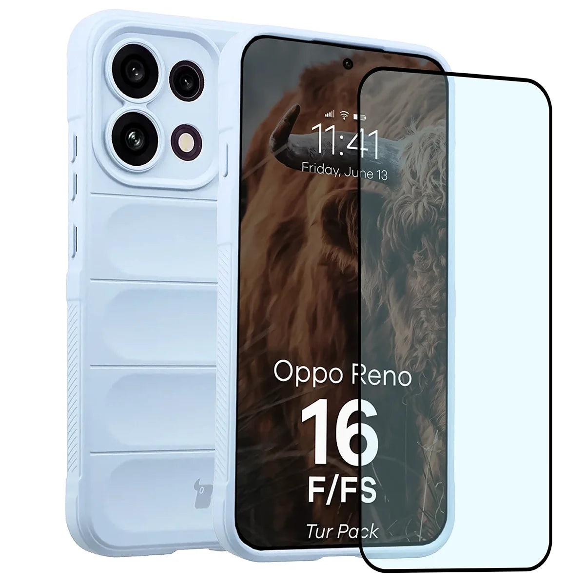 Robuste Handyhülle + gehärtetem Glas für Oppo Reno16 F / Reno16 FS, Bizon Tur Pack, Hellblau (1/10)