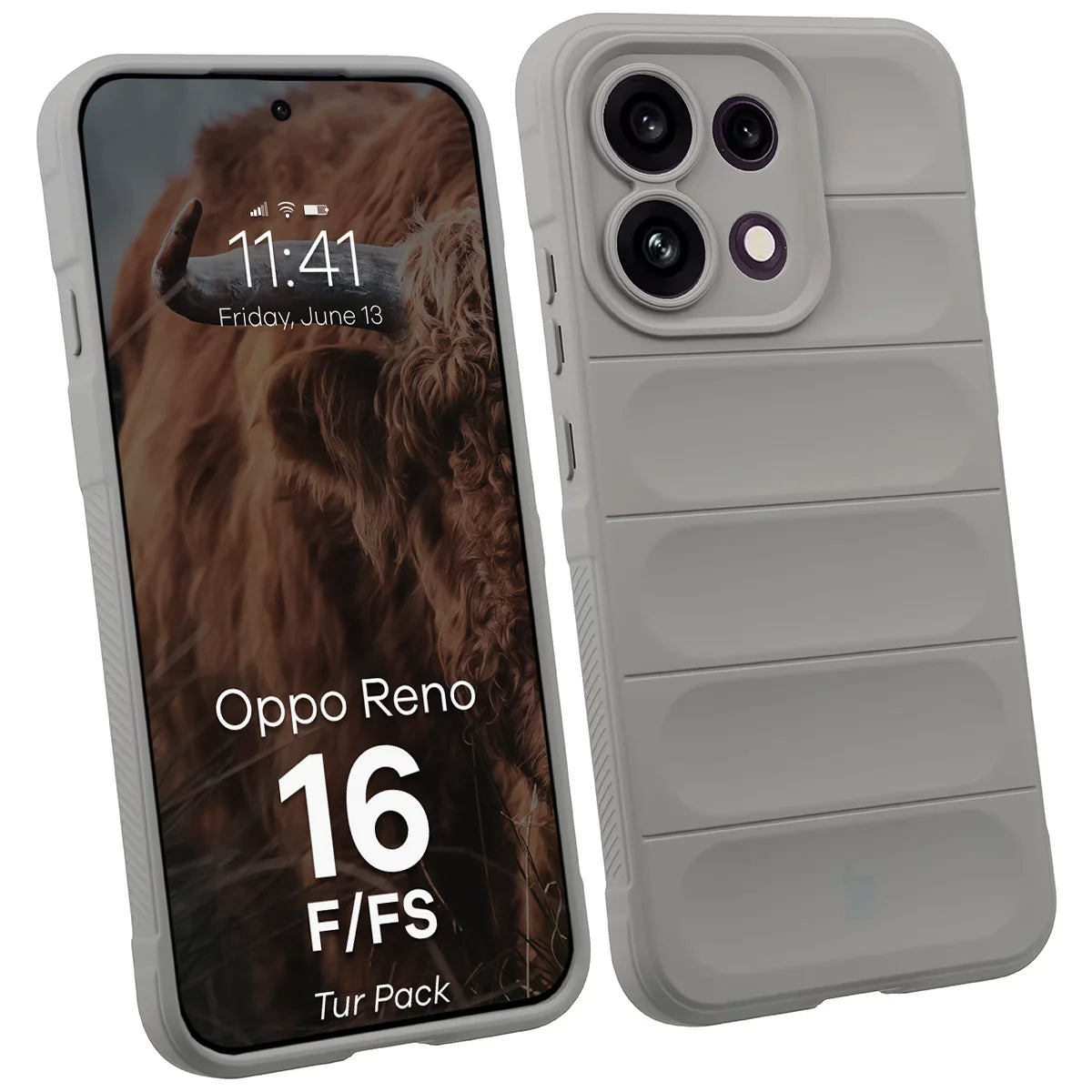 Robuste Handyhülle + gehärtetem Glas für Oppo Reno16 F / Reno16 FS, Bizon Tur Pack, Hellgrau (3/10)