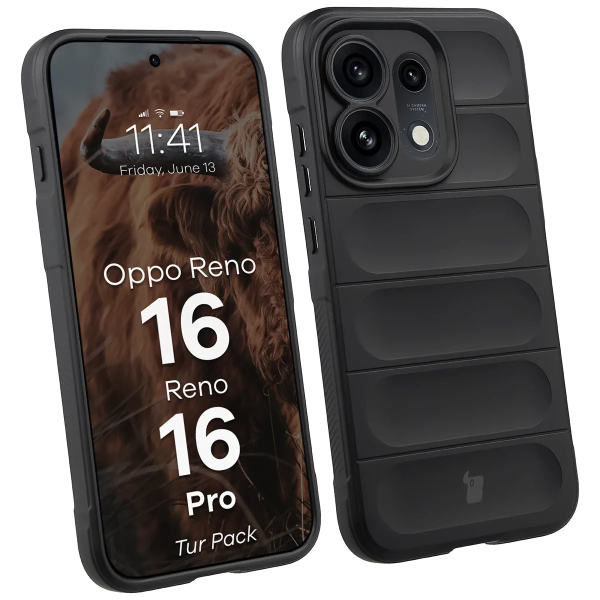 Robuste Handyhülle + gehärtetem Glas für Oppo Reno16 / Reno16 Pro 5G, Bizon Tur Pack, Schwarz (3/10)