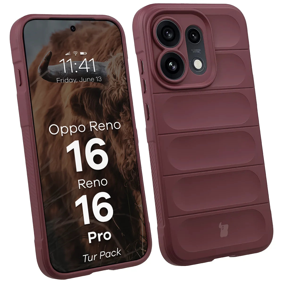 Robuste Handyhülle + gehärtetem Glas für Oppo Reno16 / Reno16 Pro 5G, Bizon Tur Pack, Burgunderrot (3/10)