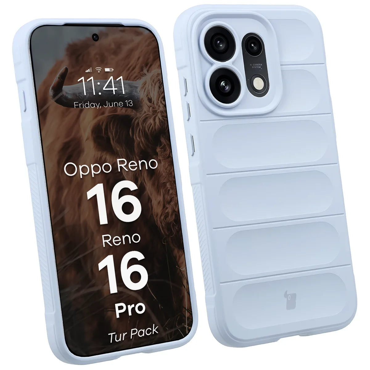Robuste Handyhülle + gehärtetem Glas für Oppo Reno16 / Reno16 Pro 5G, Bizon Tur Pack, Hellblau (3/10)