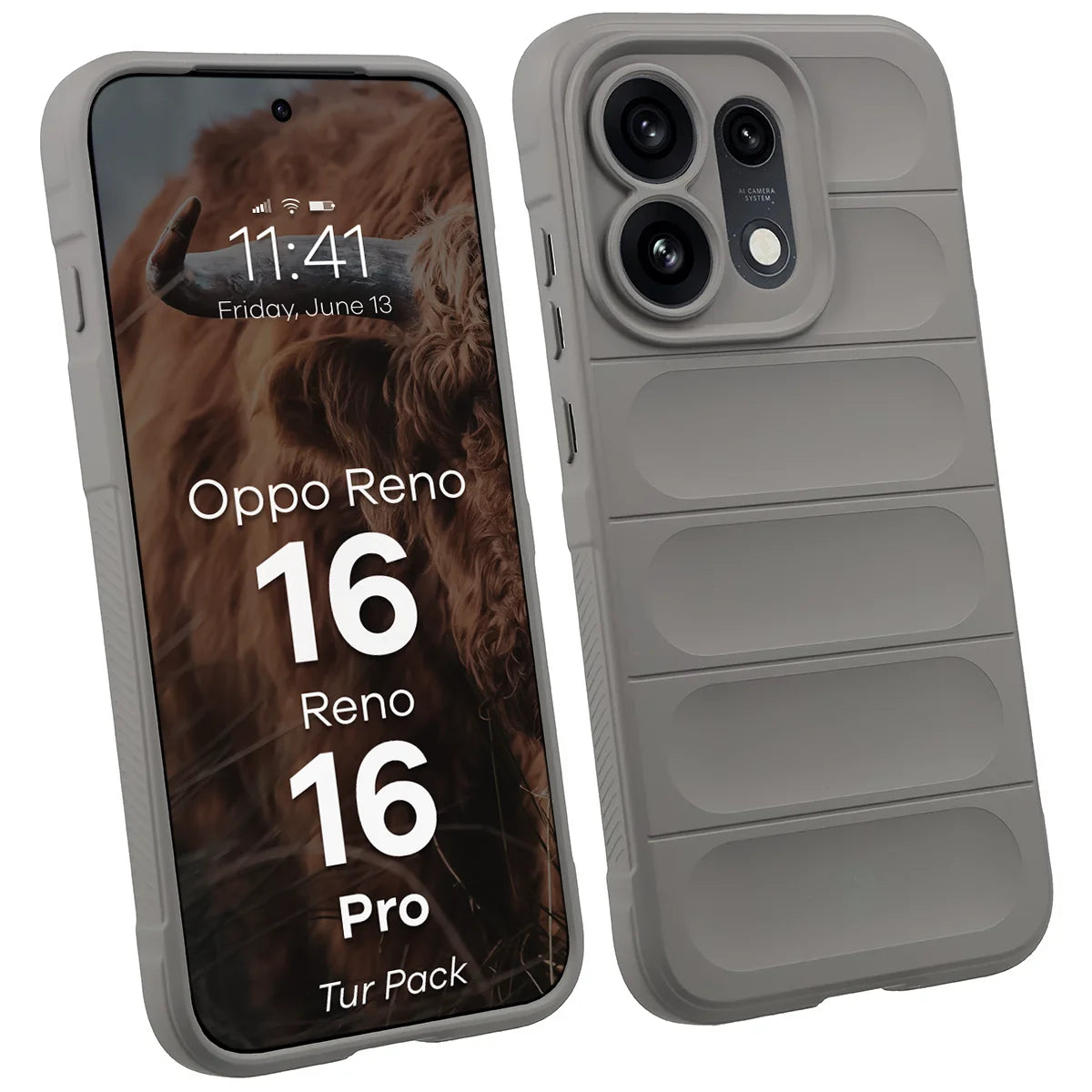 Robuste Handyhülle + gehärtetem Glas für Oppo Reno16 / Reno16 Pro 5G, Bizon Tur Pack, Hellgrau (3/10)