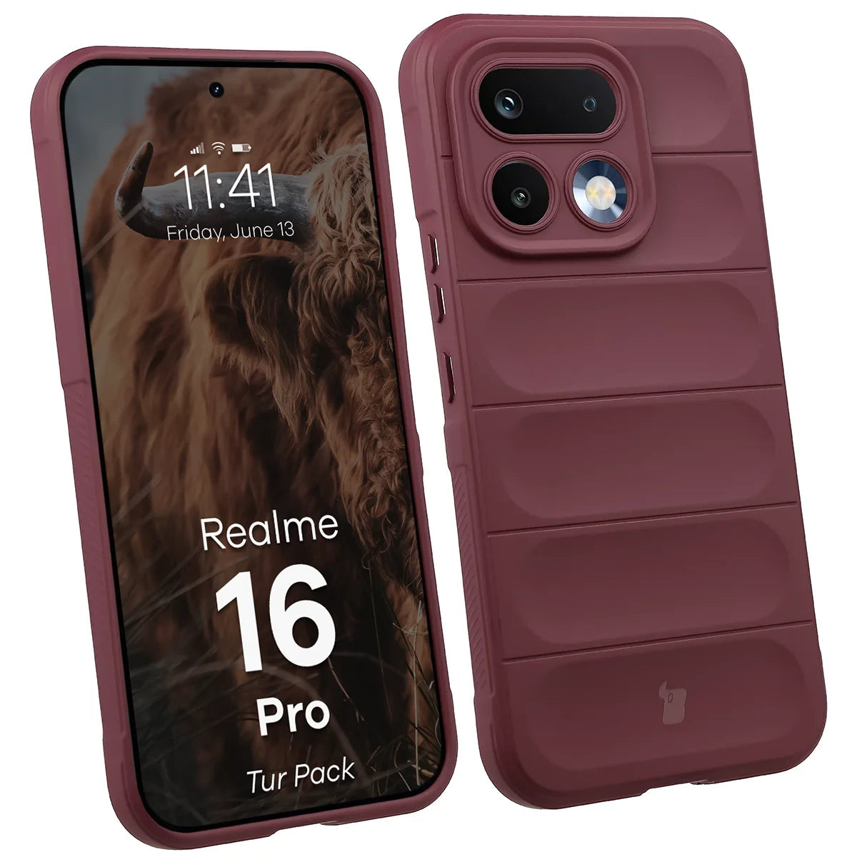 Robuste Handyhülle + gehärtetem Glas für Realme 16 Pro 5G, Bizon Tur Pack, Burgunderrot