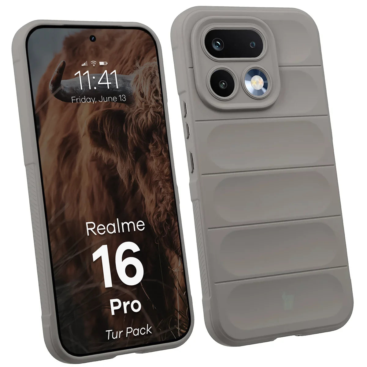 Robuste Handyhülle + gehärtetem Glas für Realme 16 Pro 5G, Bizon Tur Pack, Hellgrau