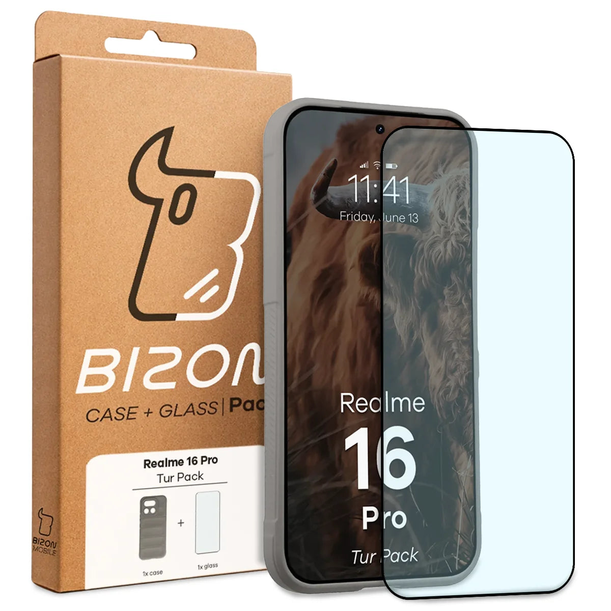 Robuste Handyhülle + gehärtetem Glas für Realme 16 Pro 5G, Bizon Tur Pack, Hellgrau