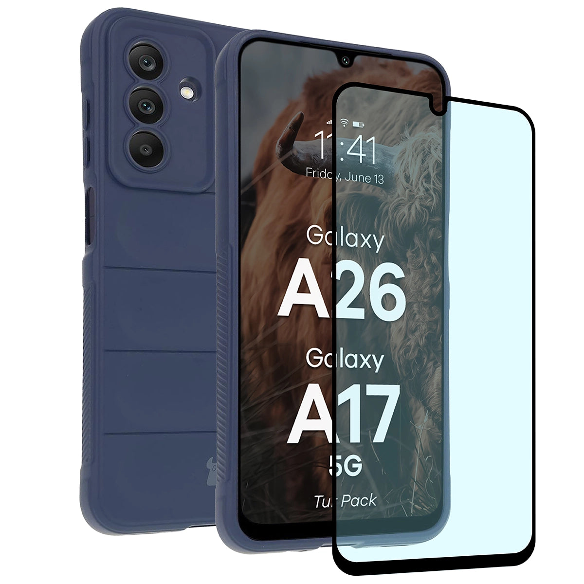 Robuste Handyhülle + gehärtetem Glas für Galaxy A17 5G / A26 5G, Bizon Tur Pack, Dunkelblau