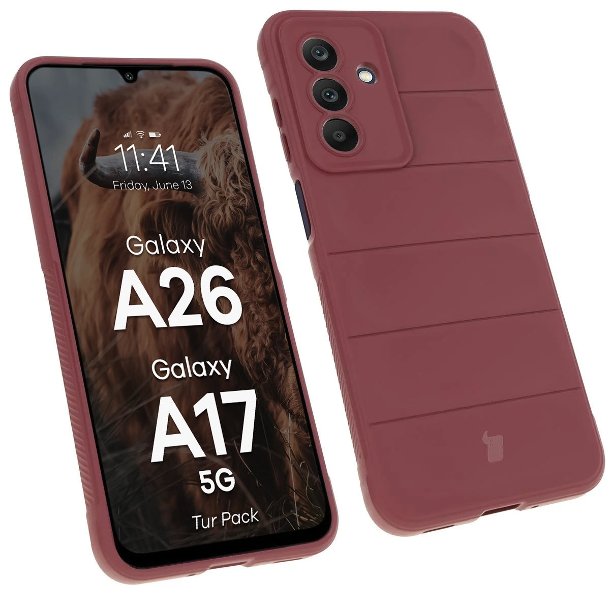 Robuste Handyhülle + gehärtetem Glas für Galaxy A17 5G / A26 5G, Bizon Tur Pack, Burgunderrot