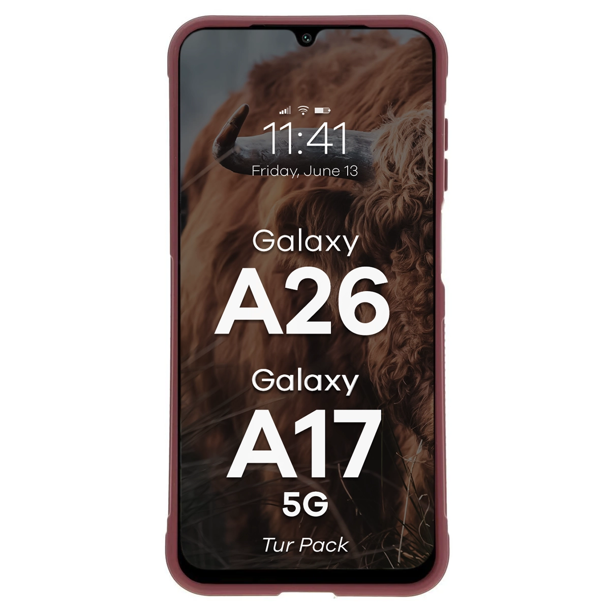 Robuste Handyhülle + gehärtetem Glas für Galaxy A17 5G / A26 5G, Bizon Tur Pack, Burgunderrot