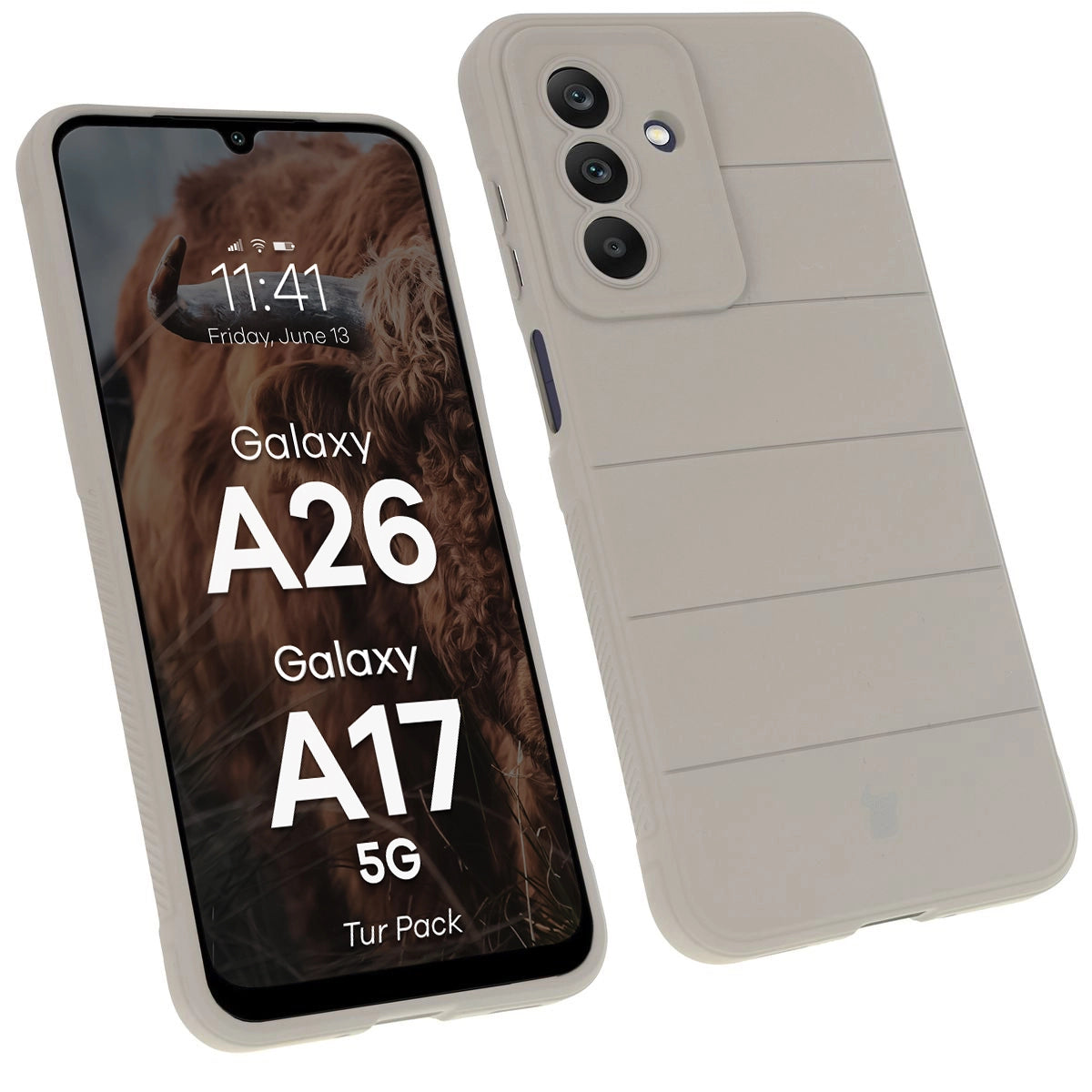 Robuste Handyhülle + gehärtetem Glas für Galaxy A17 5G / A26 5G, Bizon Tur Pack, Hellgrau