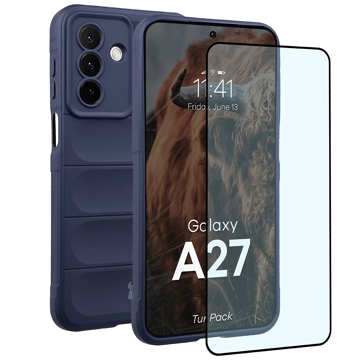 Robuste Handyhülle + gehärtetem Glas für Galaxy A27 5G, Bizon Tur Pack, Dunkelblau
