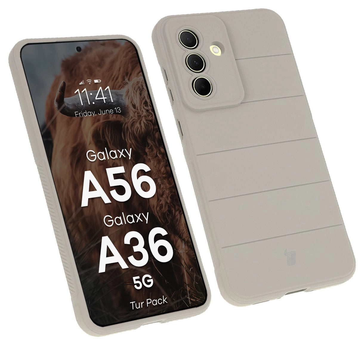 Robuste Handyhülle + gehärtetem Glas für Galaxy A36 5G / A56 5G, Bizon Tur Pack, Hellgrau