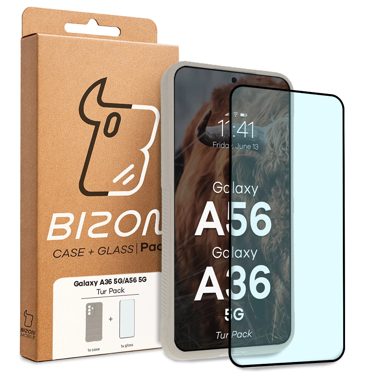 Robuste Handyhülle + gehärtetem Glas für Galaxy A36 5G / A56 5G, Bizon Tur Pack, Hellgrau