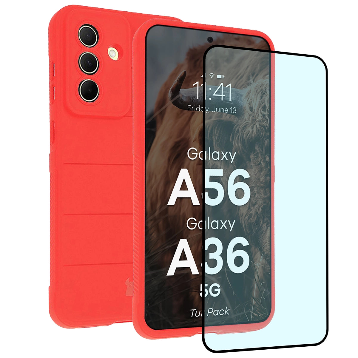 Robuste Handyhülle + gehärtetem Glas für Galaxy A36 5G / Galaxy A56 5G, Bizon Tur Pack, Rot