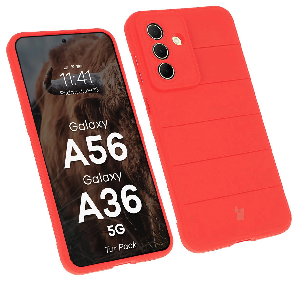 Robuste Handyhülle + gehärtetem Glas für Galaxy A36 5G / Galaxy A56 5G, Bizon Tur Pack, Rot