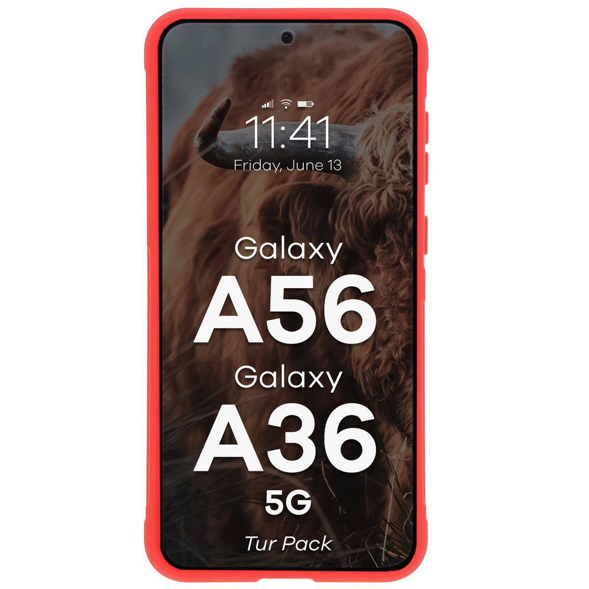 Robuste Handyhülle + gehärtetem Glas für Galaxy A36 5G / Galaxy A56 5G, Bizon Tur Pack, Rot