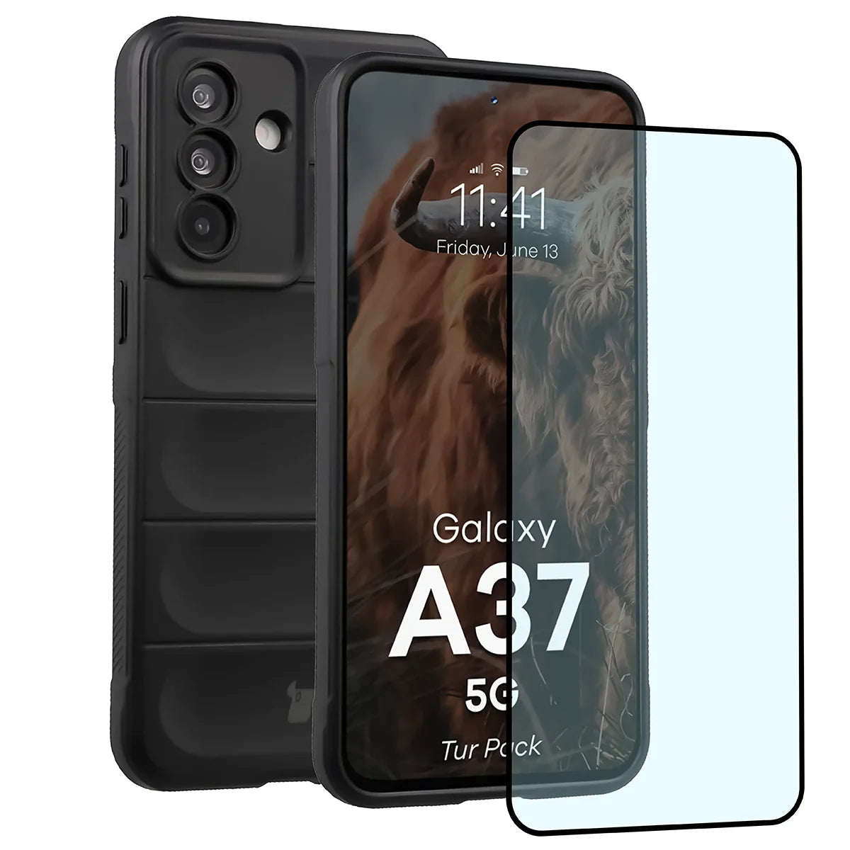 Robuste Handyhülle + gehärtetem Glas für Galaxy A37 5G, Bizon Tur Pack, Schwarz (1/10)
