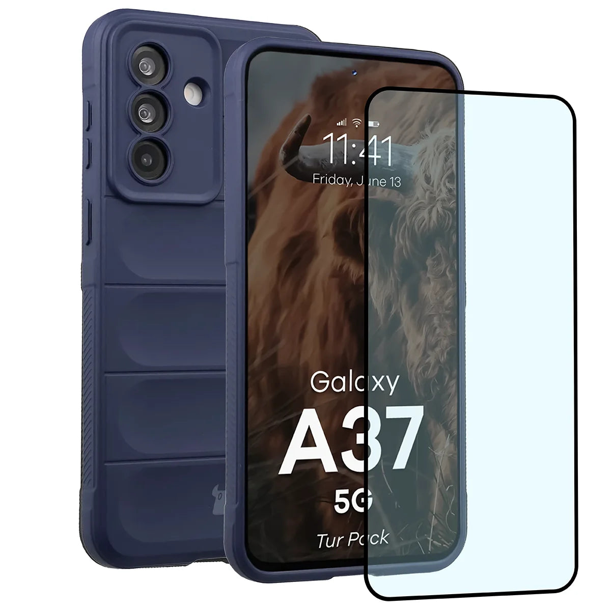 Robuste Handyhülle + gehärtetem Glas für Galaxy A37 5G, Bizon Tur Pack, Dunkelblau (1/10)