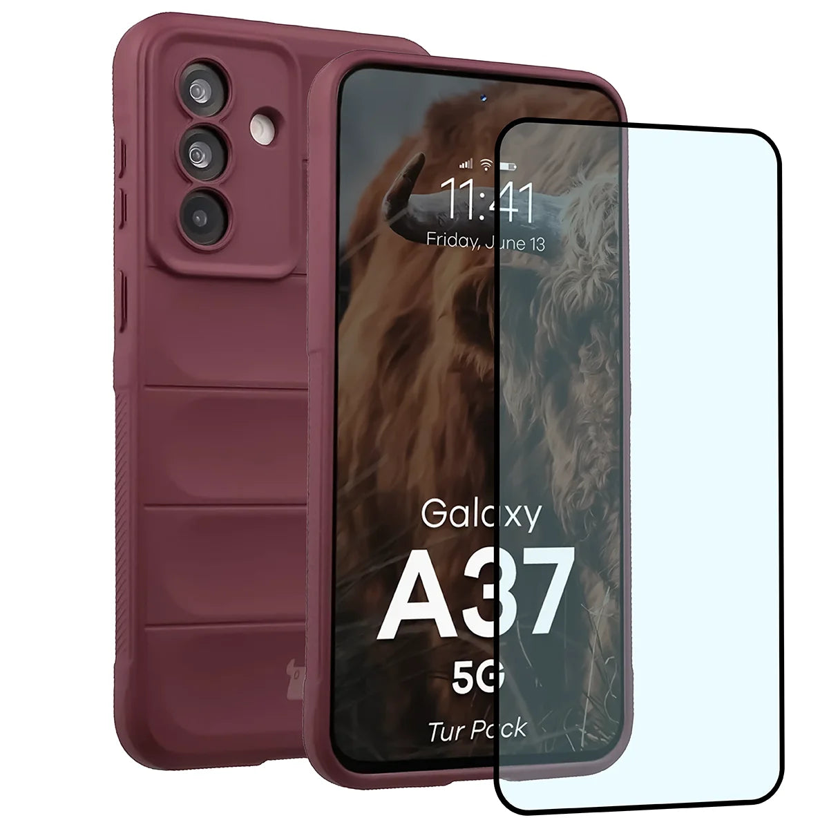Robuste Handyhülle + gehärtetem Glas für Galaxy A37 5G, Bizon Tur Pack, Burgunderrot (1/10)