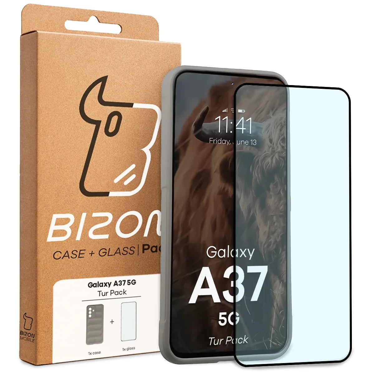 Robuste Handyhülle + gehärtetem Glas für Galaxy A37 5G, Bizon Tur Pack, Hellgrau (10/10)