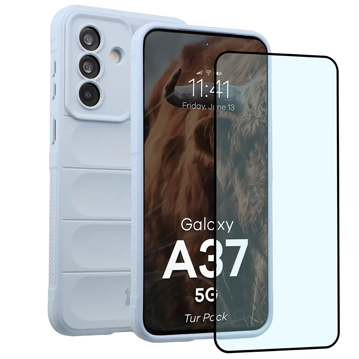 Robuste Handyhülle + gehärtetem Glas für Galaxy A37 5G, Bizon Tur Pack, Hellblau (1/10)