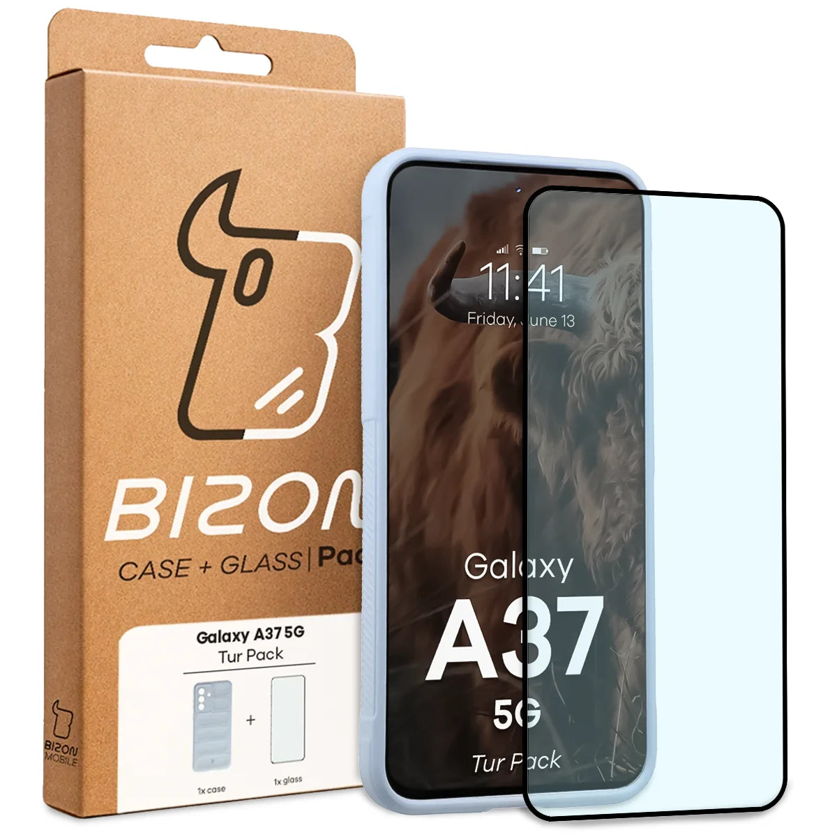 Robuste Handyhülle + gehärtetem Glas für Galaxy A37 5G, Bizon Tur Pack, Hellblau (10/10)