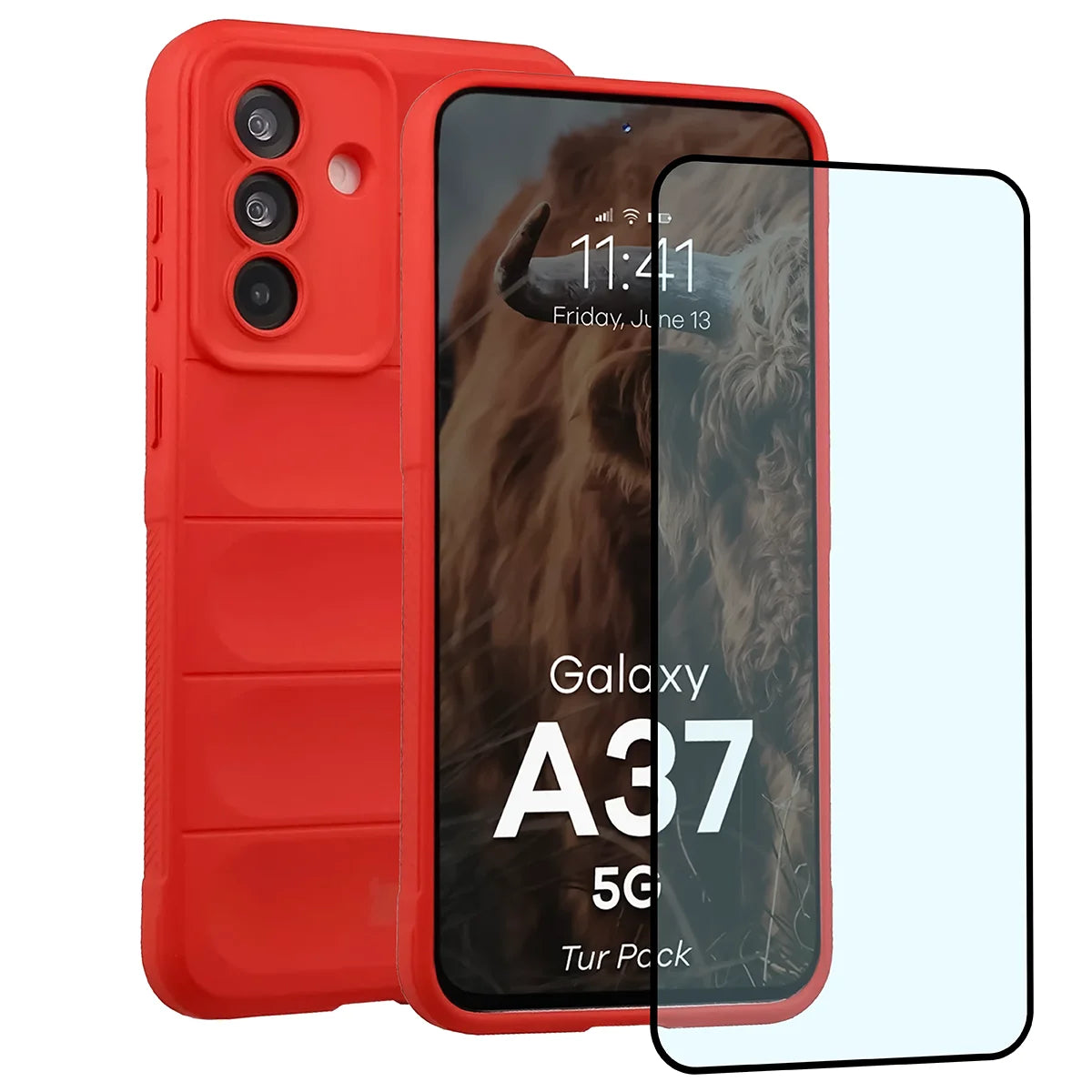 Robuste Handyhülle + gehärtetem Glas für Galaxy A37 5G, Bizon Tur Pack, Rot (1/10)