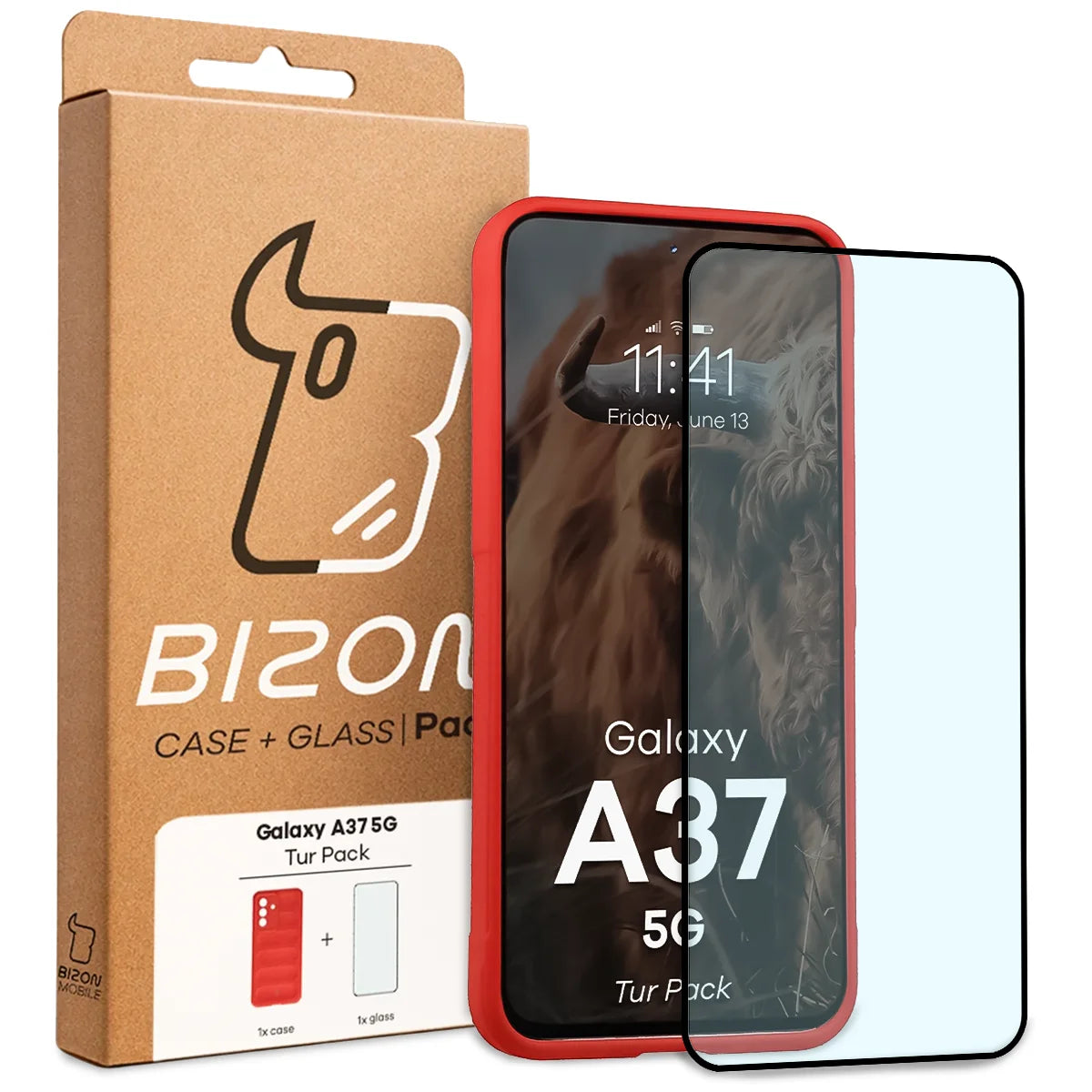 Robuste Handyhülle + gehärtetem Glas für Galaxy A37 5G, Bizon Tur Pack, Rot (10/10)