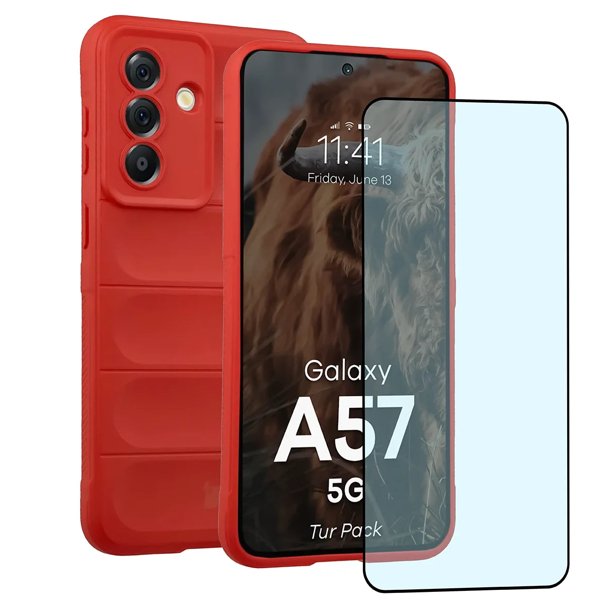 Robuste Handyhülle + gehärtetem Glas für Galaxy A57 5G, Bizon Tur Pack, Rot (1/10)