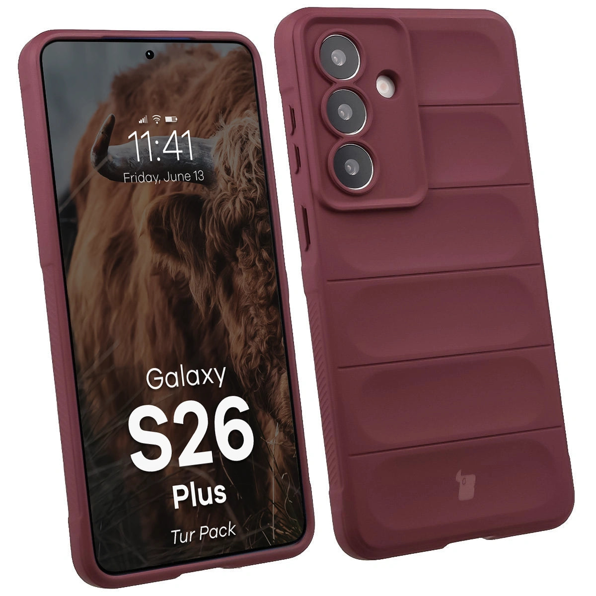 Robuste Handyhülle + gehärtetem Glas für Galaxy S26 Plus, Bizon Tur Pack, Burgunderrot