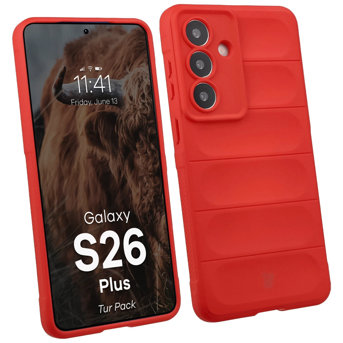 Robuste Handyhülle + gehärtetem Glas für Galaxy S26 Plus, Bizon Tur Pack, Rot