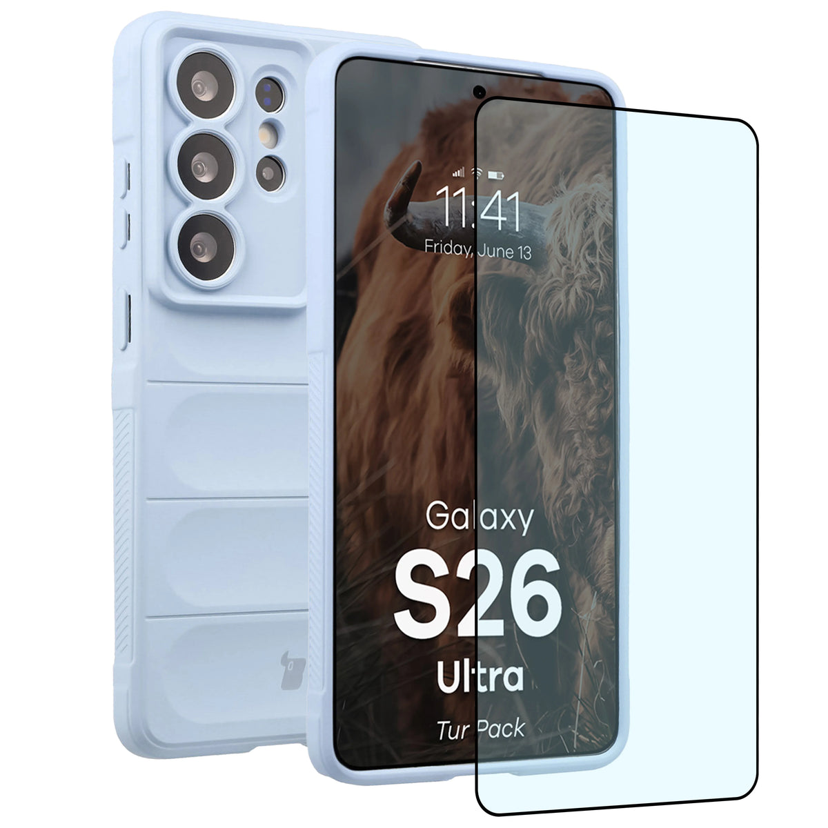 Robuste Handyhülle + gehärtetem Glas für Galaxy S26 Ultra, Bizon Tur Pack, Hellblau