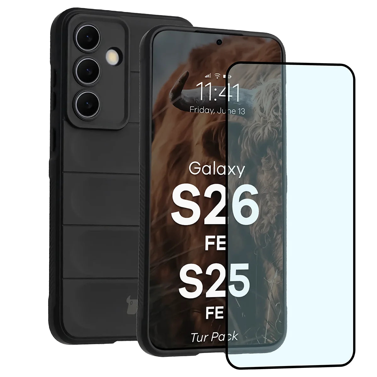 Robuste Handyhülle + gehärtetem Glas für Galaxy S26 FE / S25 FE, Bizon Tur Pack, Schwarz (1/10)