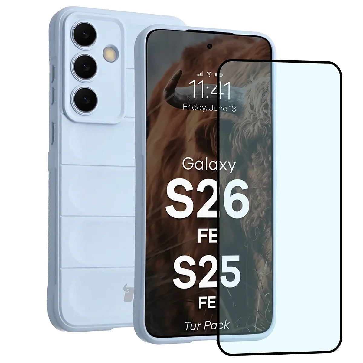 Robuste Handyhülle + gehärtetem Glas für Galaxy S26 FE / S25 FE, Bizon Tur Pack, Hellblau (1/10)