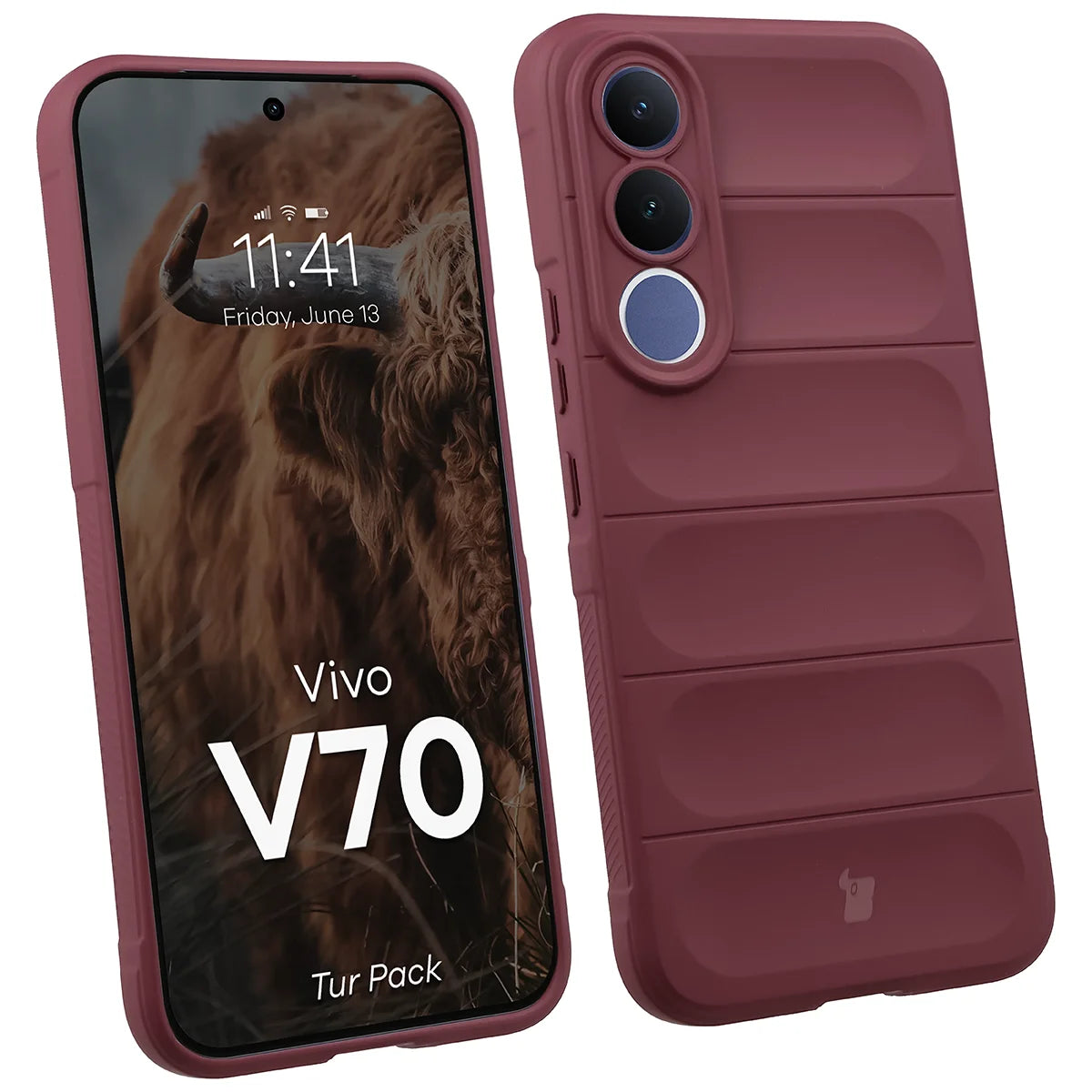 Robuste Handyhülle + gehärtetem Glas für Vivo V70 5G, Bizon Tur Pack, Burgunderrot